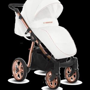 Vista alternativa de Rose Gold Trim Pram Pushchair 2 in 1 – BabyActive Mommy Glossy White Travel System