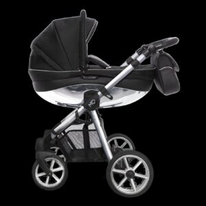 Silla de paseo 2 en 1 con detalles plateados – Sistema de viaje BabyActive Mommy negro brillante