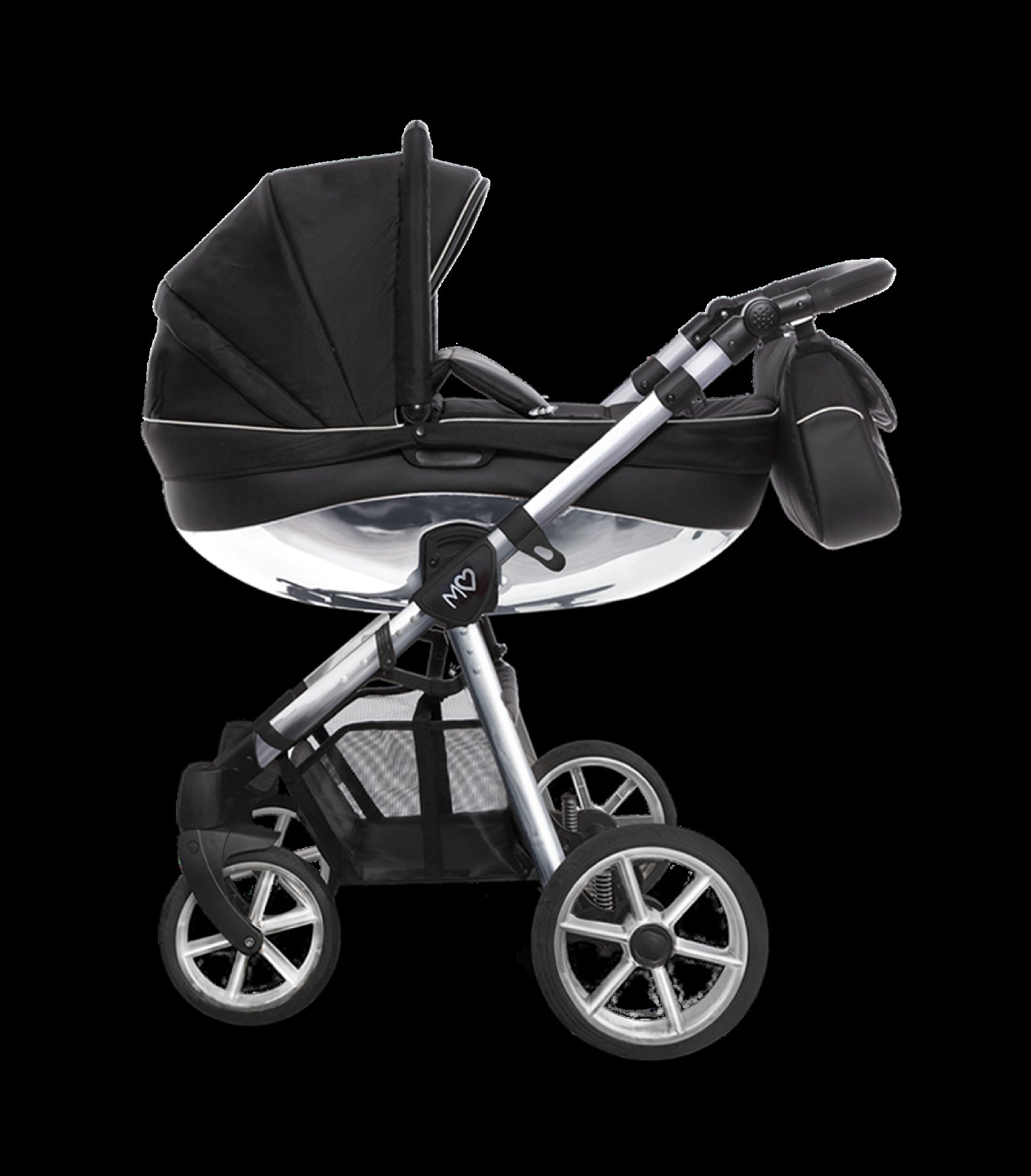 Silver Trim Pram Pushchair 3 in 1 – BabyActive Mommy Glossy Black Travel System with Car Seat - Imagen 6