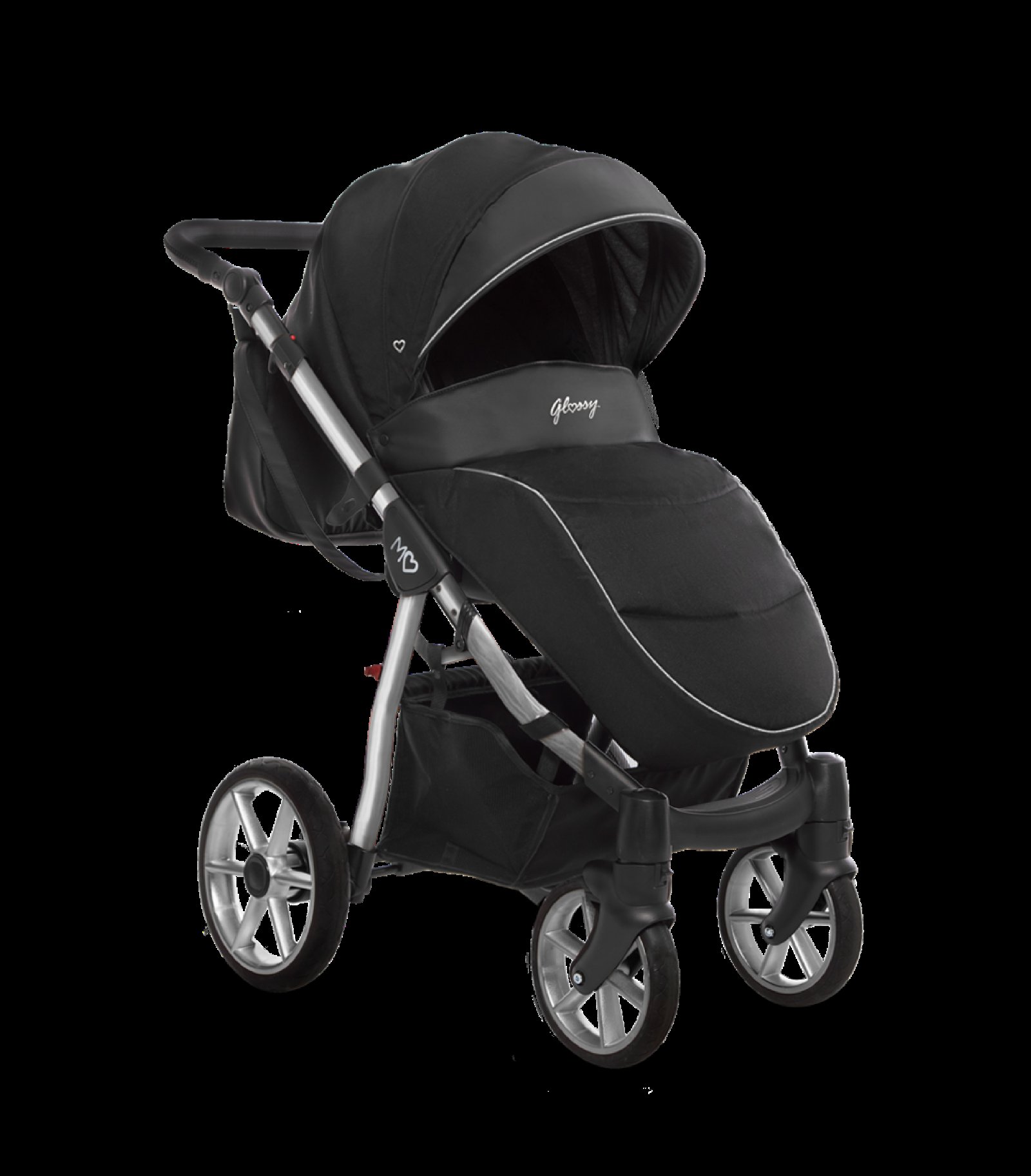 Silver Trim Pram Pushchair 3 in 1 – BabyActive Mommy Glossy Black Travel System with Car Seat - Imagen 7