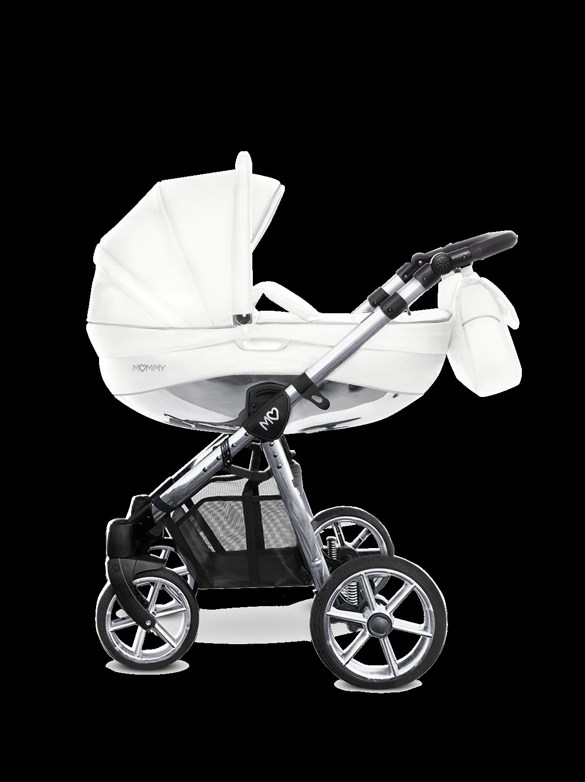 Silver Trim Pram Pushchair 3 in 1 – BabyActive Mommy Glossy White Travel System with Car Seat - obrazek 6