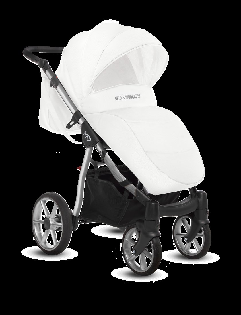 Silver Trim Pram Pushchair 3 in 1 – BabyActive Mommy Glossy White Travel System with Car Seat - obrazek 7
