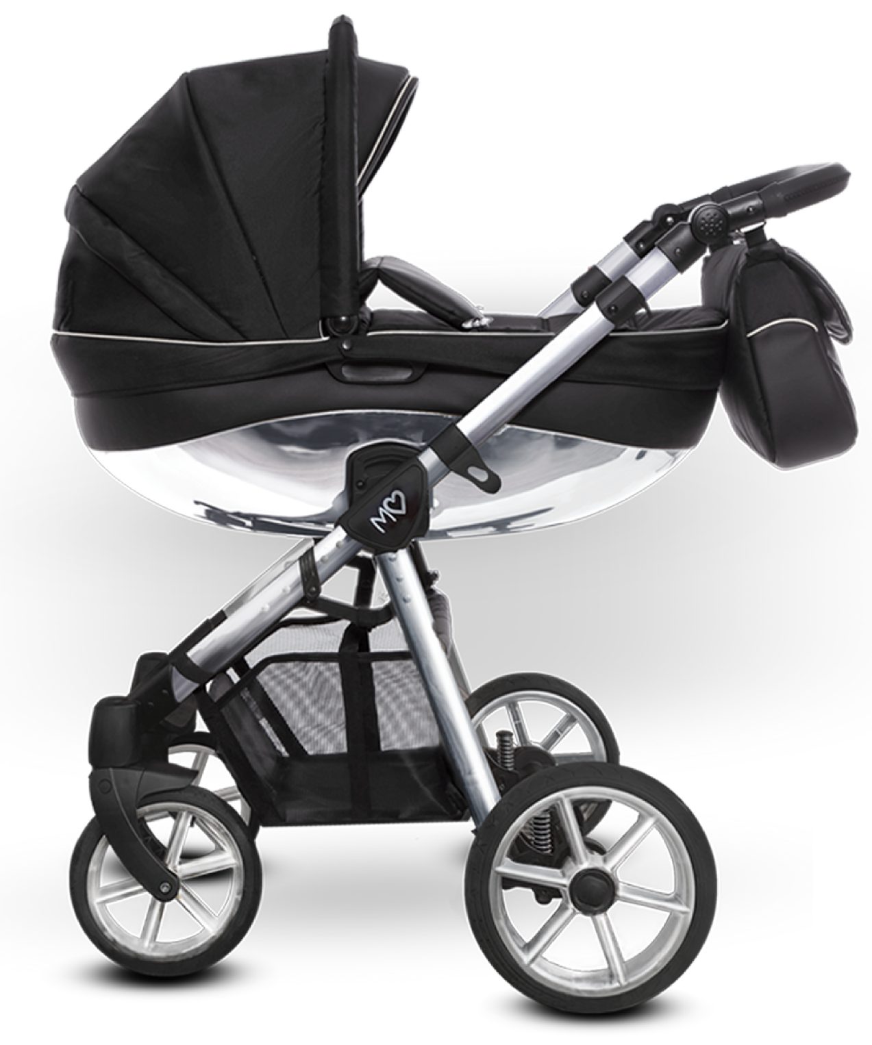 Silver Trim Pram Pushchair 3 in 1 – BabyActive Mommy Glossy Black Travel System with Car Seat - Imagen 3