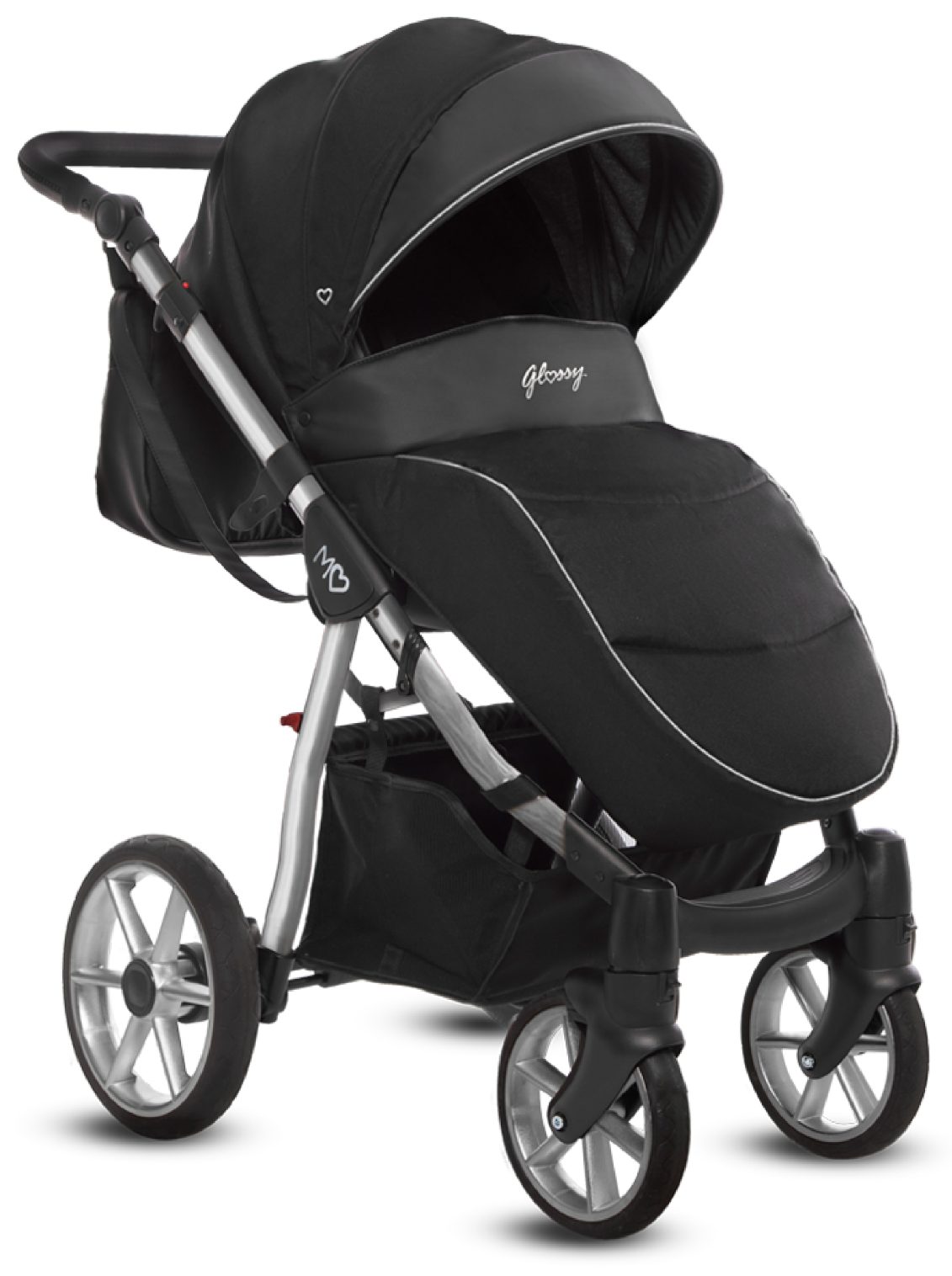Silver Trim Pram Pushchair 3 in 1 – BabyActive Mommy Glossy Black Travel System with Car Seat - Imagen 4