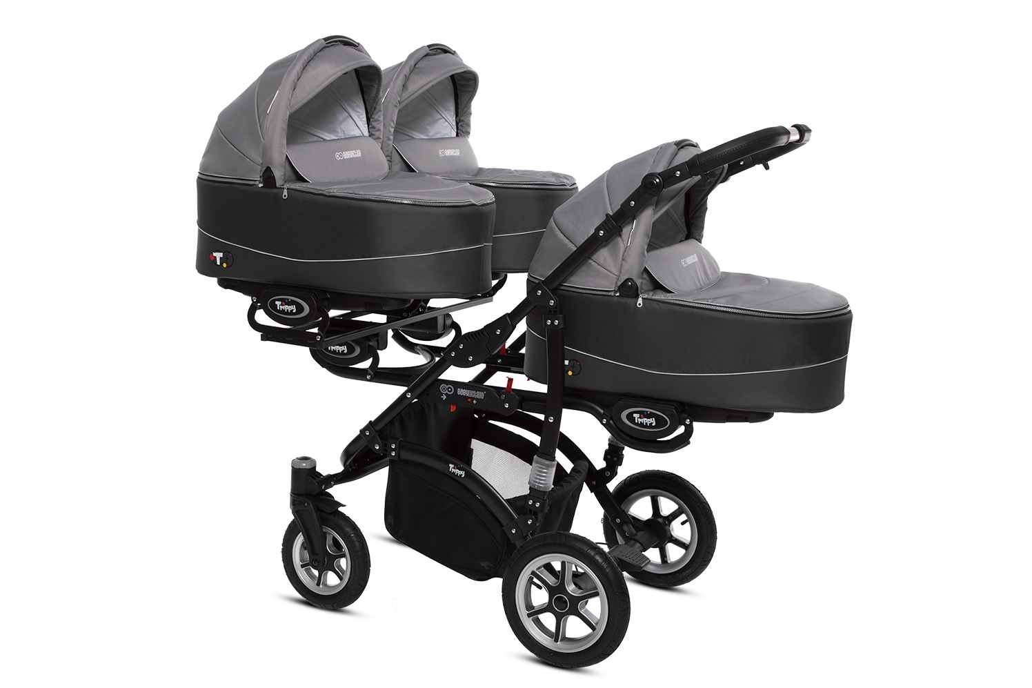 Silver Triple Pram Pushchair 3 Seater from Birth – BabyActive Trippy Triplet Travel System Full Set