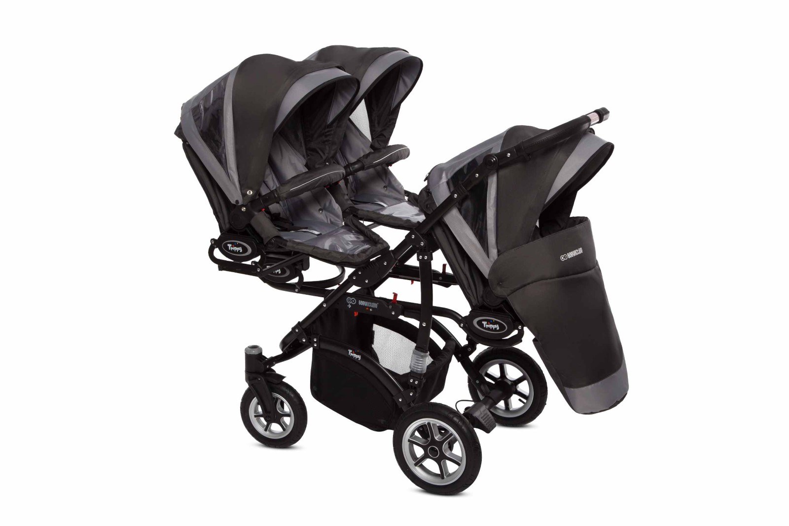 Silver Triple Pram Pushchair 3 Seater from Birth – BabyActive Trippy Triplet Travel System Full Set - Εικόνα 5