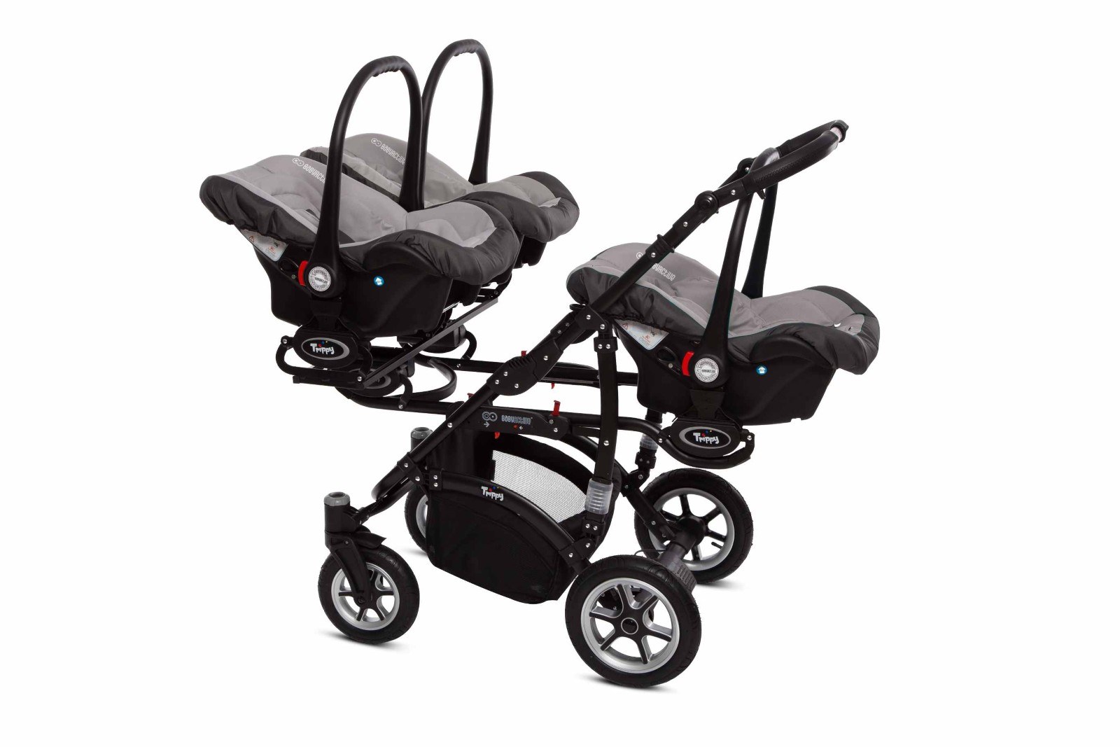 Silver Triple Pram Pushchair 3 Seater from Birth – BabyActive Trippy Triplet Travel System Full Set - Εικόνα 6