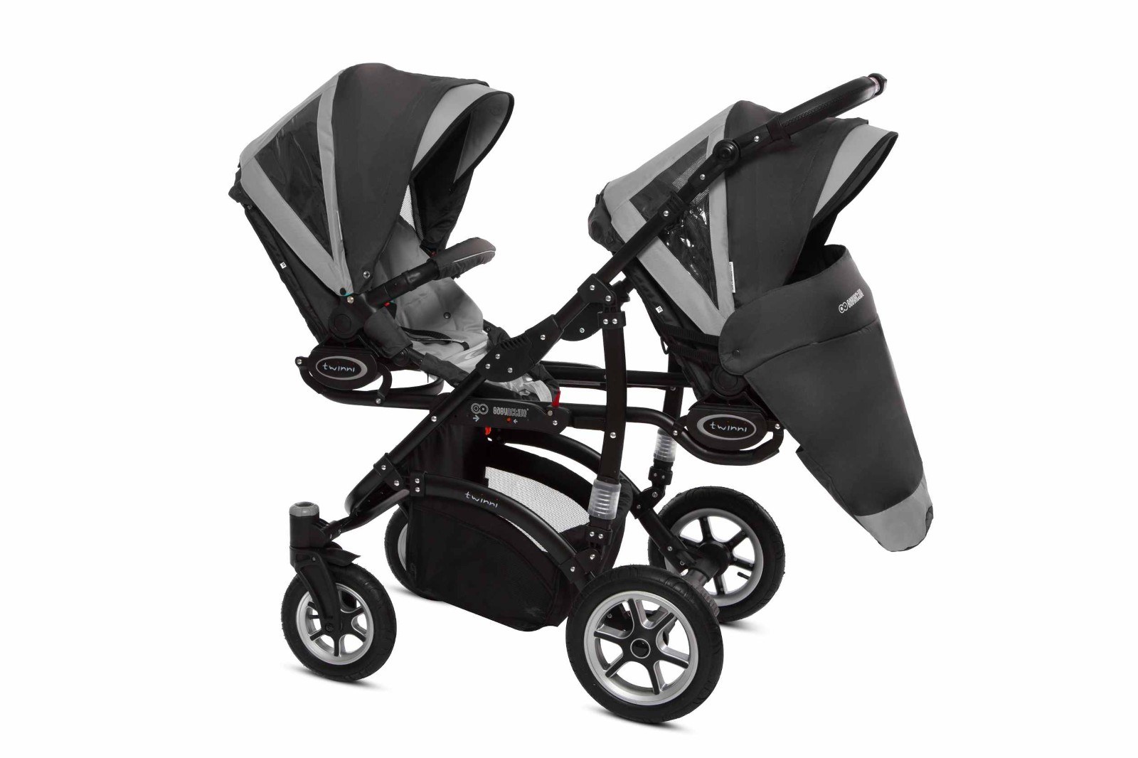 Silver Twin Pram Pushchair 3 in 1 – BabyActive Twinni Travel System with Car Seat - 4 kép