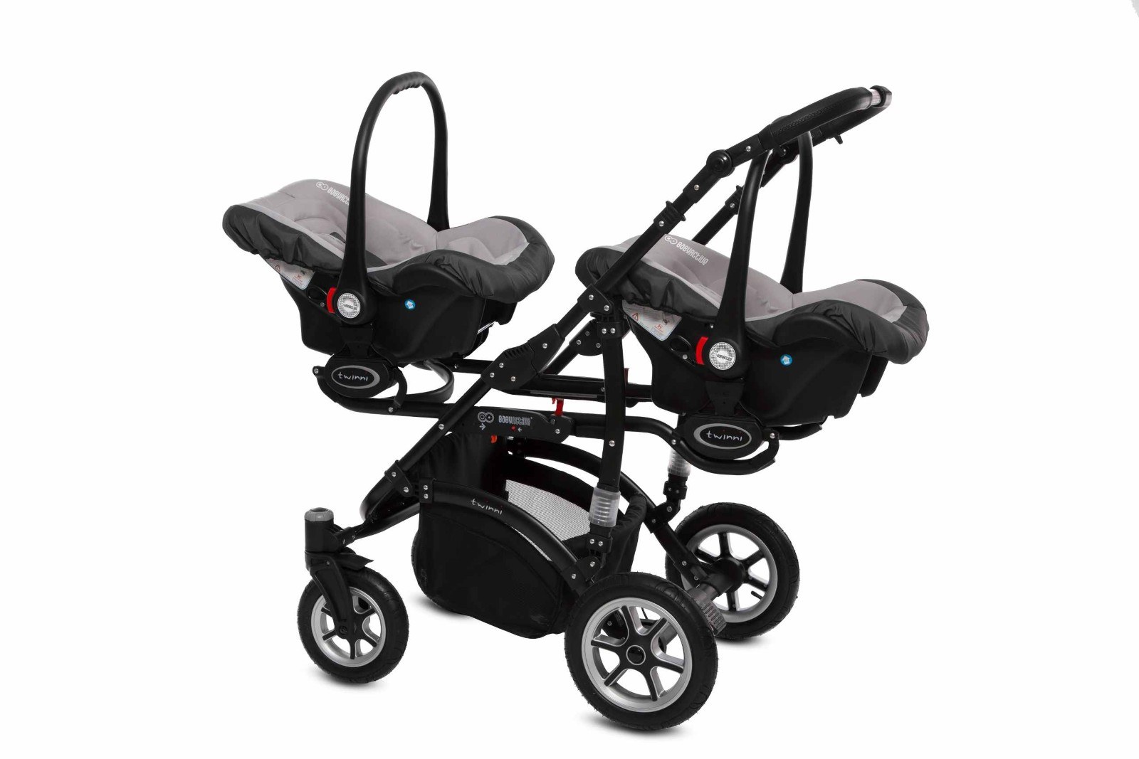 Silver Twin Pram Pushchair 3 in 1 – BabyActive Twinni Travel System with Car Seat - 5 kép