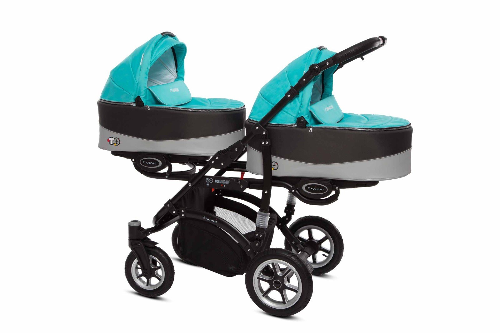 Tropic Green Twin Pram Pushchair 4 in 1 – BabyActive Twinni Travel System with Car Seat & Isofix Base - 4 kép