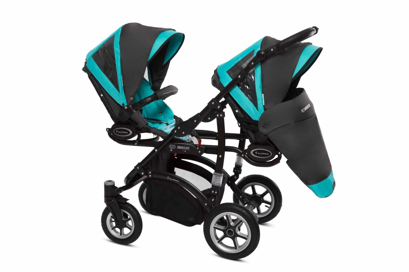 Tropic Green Twin Pram Pushchair 4 in 1 – BabyActive Twinni Travel System with Car Seat & Isofix Base - 5 kép