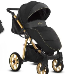 Alternative view of Gold Trim Pram Pushchair 3 in 1 – BabyActive Mommy Glossy Black Travel System with Car Seat