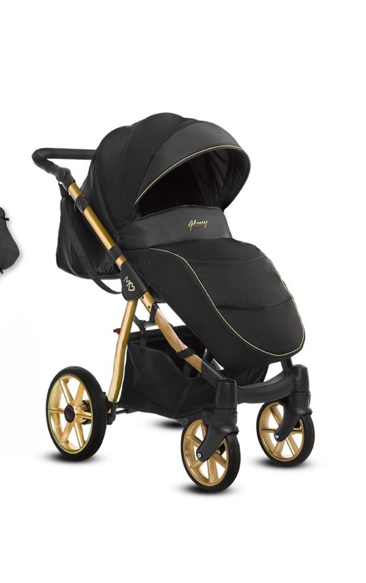 Gold Trim Pram Pushchair 3 in 1 – BabyActive Mommy Glossy Black Travel System with Car Seat - Obrázek 2