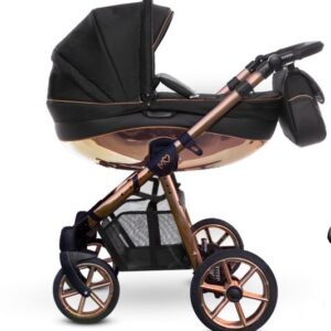 Rose Gold Trim Pram Pushchair 4 in 1 – BabyActive Mommy Glossy Black Travel System with Car Seat & Isofix Base