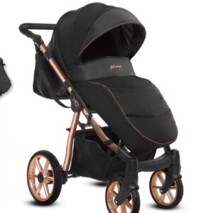 Alternative view of Rose Gold Trim Pram Pushchair 4 in 1 – BabyActive Mommy Glossy Black Travel System with Car Seat & Isofix Base
