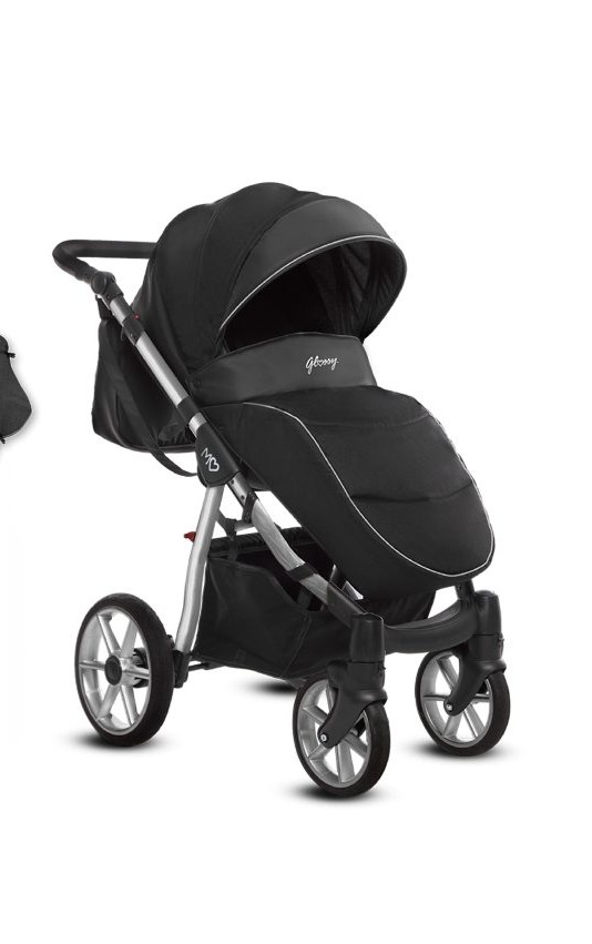 Silver Trim Pram Pushchair 3 in 1 – BabyActive Mommy Glossy Black Travel System with Car Seat - Imagen 2
