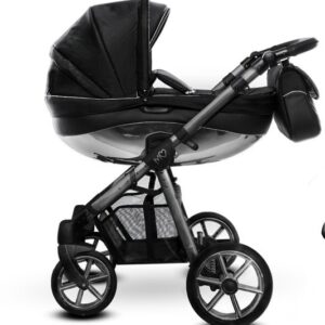 Space Grey Trim Pram Pushchair 3 in 1 – BabyActive Mommy Glossy Black Travel System with Car Seat