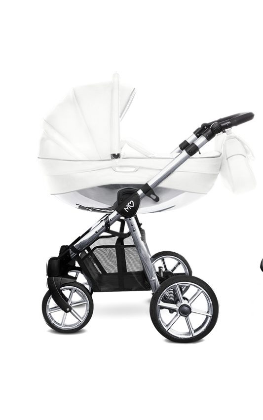 Rose Gold Trim Pram Pushchair 4 in 1 – BabyActive Mommy Glossy White Travel System with Car Seat & Isofix Base