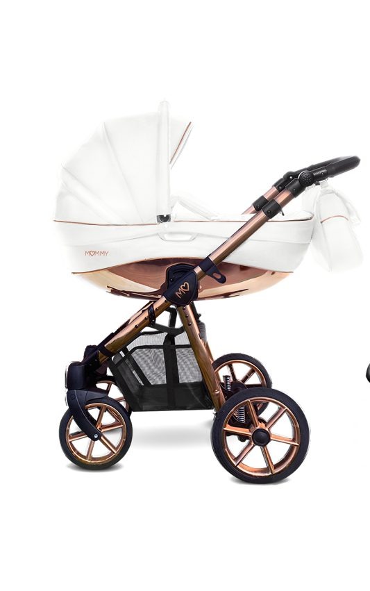 Wózek spacerowy 3 w 1 z wykończeniem Silver Trim – BabyActive Mommy Glossy White Travel System z fotelikiem samochodowym