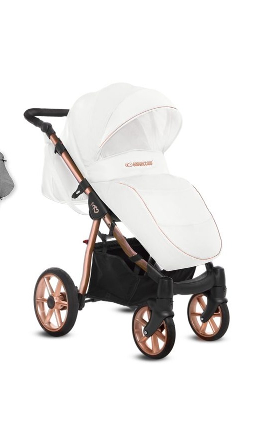 Silver Trim Pram Pushchair 3 in 1 – BabyActive Mommy Glossy White Travel System with Car Seat - obrazek 2
