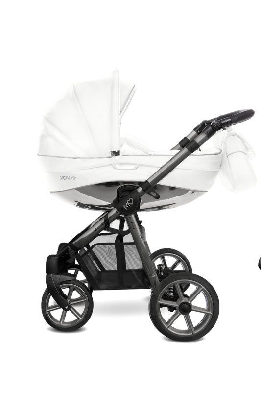 Space Grey Trim Pram Pushchair 4 in 1 – BabyActive Mommy Glossy White Travel System with Car Seat & Isofix Base