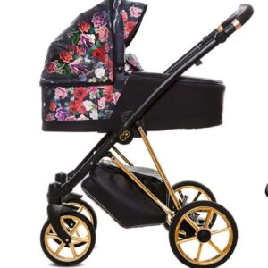 Dark Rose Pattern Pram Pushchair 4 in 1 – BabyActive Musse Rose Travel System with Car Seat & Isofix Base