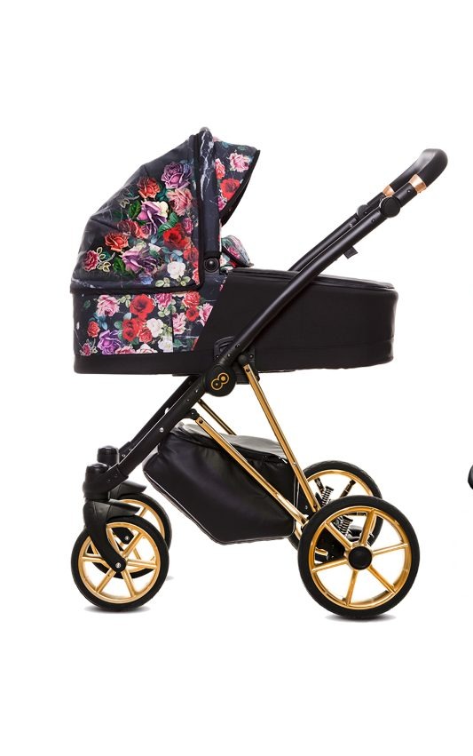 Dark Rose Pattern Pram Pushchair 4 in 1 – BabyActive Musse Rose Travel System with Car Seat & Isofix Base