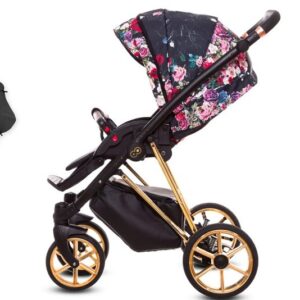 Autre point de vue sur Dark Rose Pattern Pram Pushchair 4 in 1 – BabyActive Musse Rose Travel System with Car Seat & Isofix Base