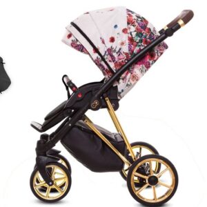 Alternative view of Light Rose Pattern Pram Pushchair 4 in 1 – BabyActive Musse Rose Travel System with Car Seat & Isofix Base