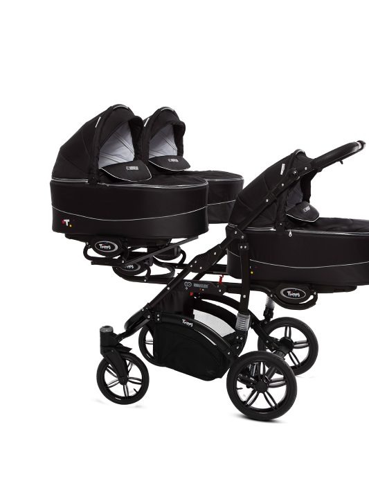 Black Triple Pram Pushchair 4 in 1 from Birth with Car Seat & Isofix Base – BabyActive Trippy Triplet Travel System