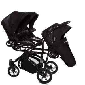 Alternative view of Black Triple Pram Pushchair 4 in 1 from Birth with Car Seat & Isofix Base – BabyActive Trippy Triplet Travel System