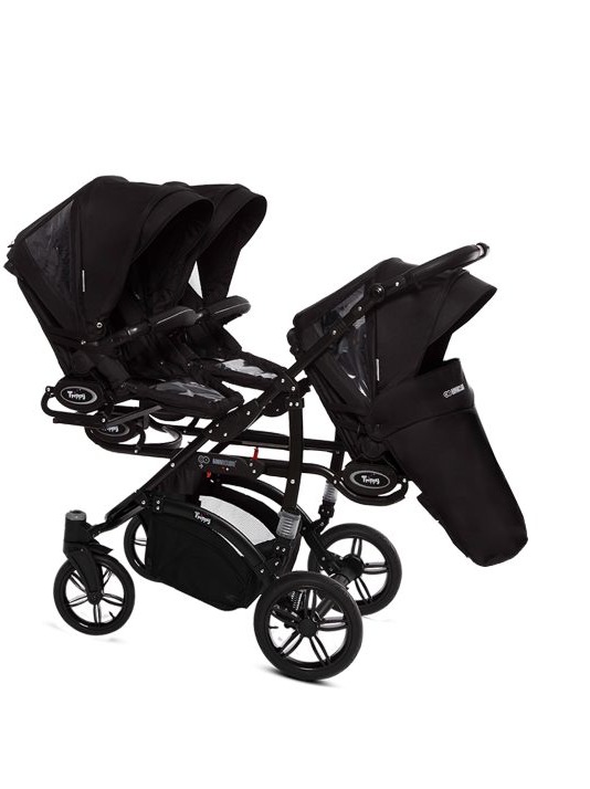 Black Triple Pram Pushchair 4 in 1 from Birth with Car Seat & Isofix Base – BabyActive Trippy Triplet Travel System – Bild 2