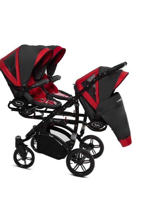 Rosso Red Triple Pram Pushchair 3 in 1 from Birth with Car Seat – BabyActive Trippy Triplet Travel System - Afbeelding 2