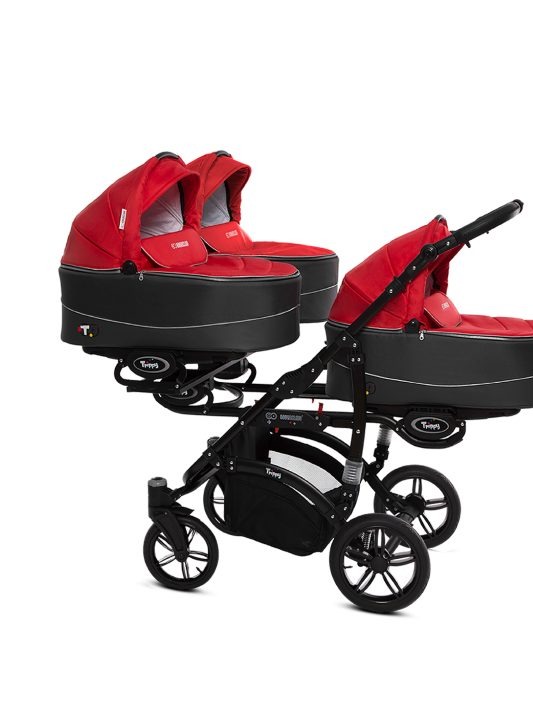 Rosso Red Triple Pram Pushchair 4 in 1 from Birth with Car Seat & Isofix Base – BabyActive Trippy Triplet Travel System