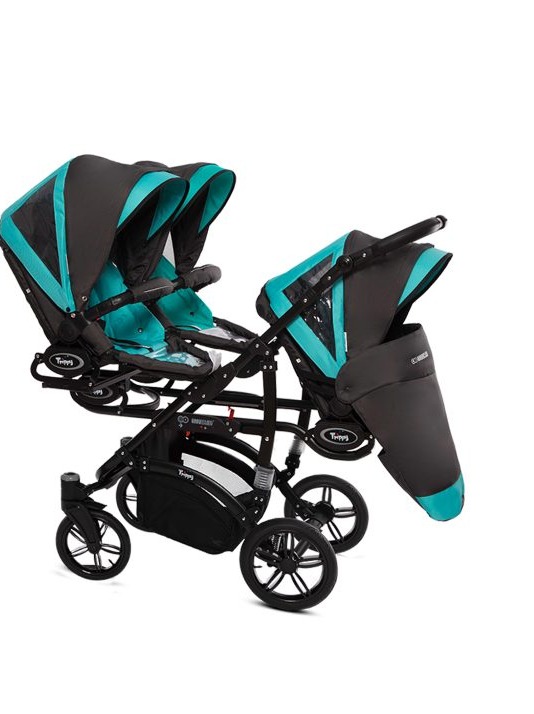 Tropic Green Triple Pram Pushchair 3 in 1 from Birth with Car Seat – BabyActive Trippy Triplet Travel System - imagine 2