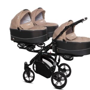 Beige Triple Pram Pushchair 4 in 1 from Birth with Car Seat & Isofix Base – BabyActive Trippy Triplet Travel System