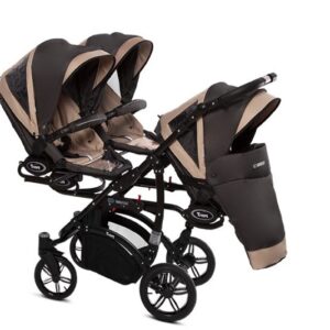 Alternative view of Beige Triple Pram Pushchair 4 in 1 from Birth with Car Seat & Isofix Base – BabyActive Trippy Triplet Travel System