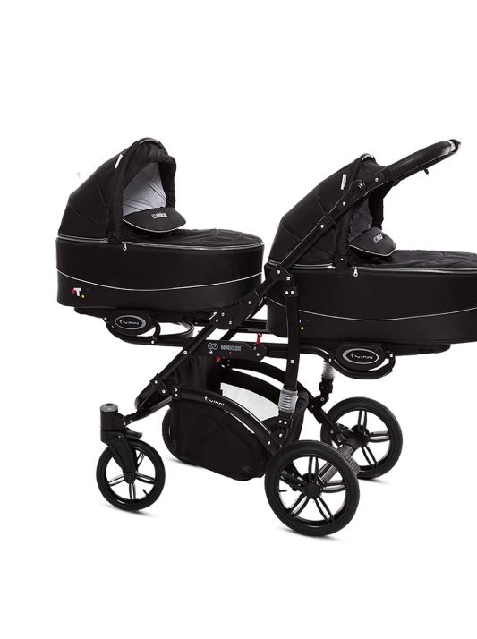 Black Twin Pram Pushchair 4 in 1 – BabyActive Twinni Travel System with Car Seat & Isofix Base