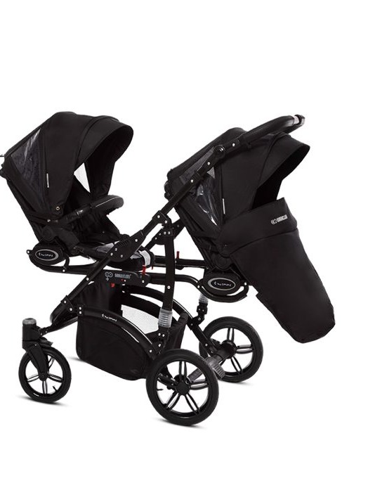 Black Twin Pram Pushchair 4 in 1 – BabyActive Twinni Travel System with Car Seat & Isofix Base - 2 kép