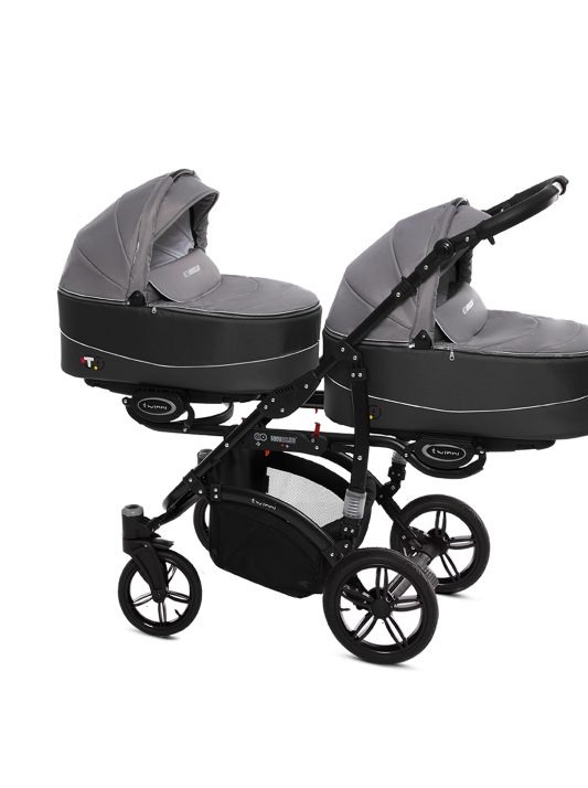 Ezüst színű iker babakocsi 3 az 1-ben – BabyActive Twinni utazórendszer autósüléssel