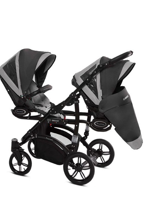Silver Twin Pram Pushchair 3 in 1 – BabyActive Twinni Travel System with Car Seat - 2 kép