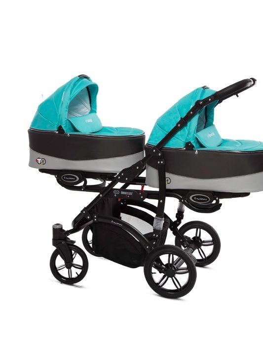 Tropic Green Twin Pram Pushchair 4 in 1 – BabyActive Twinni Travel System with Car Seat & Isofix Base